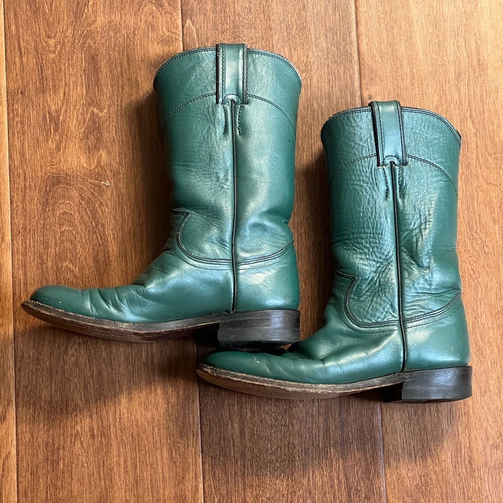 Justin Boots Green Heeled Western Boots